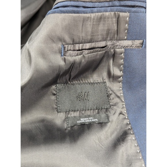 H&M  Slim Fit 1 Button Casual Suit Jacket Blazer Dark Blue Crosshatch Size 36R - Picture 6 of 11